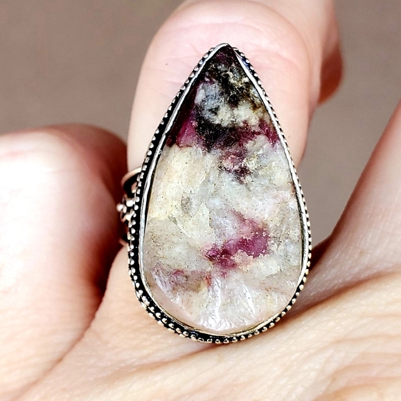 New Rough Ruby in Zoisite 925 Silver Ring. - Picture 1 of 12